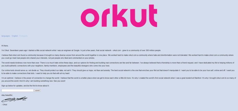 Site é reativado, Será a volta do orkut ?